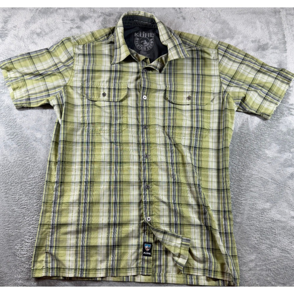 Kuhl Eluxur Men's Small Short Sleeve Green Plaid 2 Pocket Shirt